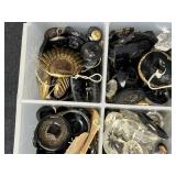 Collection of Vintage Glass and Black Buttons in Organizer Case