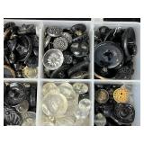 Collection of Vintage Glass and Black Buttons in Organizer Case