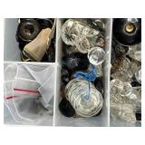 Collection of Vintage Glass and Black Buttons in Organizer Case