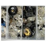 Collection of Vintage Glass and Black Buttons in Organizer Case
