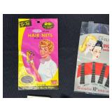 Vintage Hair Styling Accessory Collection with Curlers, Nets, Bobby Pins, and Trophy