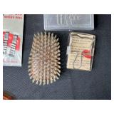 Vintage Hair Styling Accessory Collection with Curlers, Nets, Bobby Pins, and Trophy