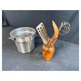 Metal Cooking Pot and Utensil Set with Ceramic Holder