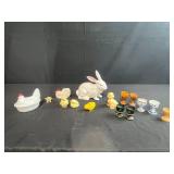 Collection of Ceramic and Glass Easter Decor with Goebel Chicks and Egg Cups