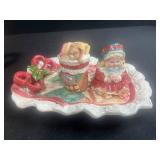 VTG Fitz & Floyd 1992 Quilt Collection Ceramic Holiday Coffee/Tea Set w Sugar, Creamer, Salt, Pepper and Tray & Lot of Mini Figurines