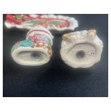 VTG Fitz & Floyd 1992 Quilt Collection Ceramic Holiday Coffee/Tea Set w Sugar, Creamer, Salt, Pepper and Tray & Lot of Mini Figurines