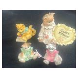 VTG Fitz & Floyd 1992 Quilt Collection Ceramic Holiday Coffee/Tea Set w Sugar, Creamer, Salt, Pepper and Tray & Lot of Mini Figurines