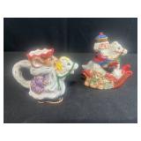 VTG Fitz & Floyd 1992 Quilt Collection Ceramic Holiday Coffee/Tea Set w Sugar, Creamer, Salt, Pepper and Tray & Lot of Mini Figurines