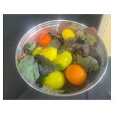 VTG Framed Nude Art, Decorative Fruit Bowl, and Wind Chimes