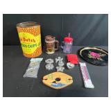 Vintage Old Dutch Potato Chip Tin (no lid), Tray, Cookie Cutters, Tumblers, and Kitchen Accessories Assortment