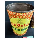 Vintage Old Dutch Potato Chip Tin (no lid), Tray, Cookie Cutters, Tumblers, and Kitchen Accessories Assortment