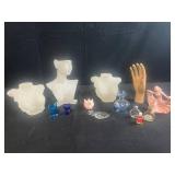 California Pottery Pink Lady Dancer Figurine & Vintage Vanity Decor Display Collection Glass Busts Mini Perfume Bottles