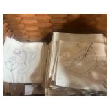 Vintage Woven Picnic Basket with Embroidered Tea Towels and Linens