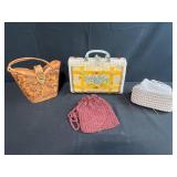 Collection of 4 Vintage Handbags Including Tooled Leather and Wicker Purse
