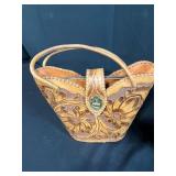 Collection of 4 Vintage Handbags Including Tooled Leather and Wicker Purse