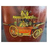 Large Arrangement of Peacock Feathers in Vintage Leather Fire Bucket Vase