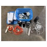 Collection of Ott-Lite Desk Lamps, Extension Cords, and Power Strips