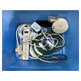Collection of Ott-Lite Desk Lamps, Extension Cords, and Power Strips