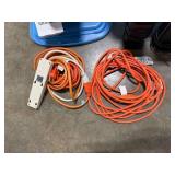 Collection of Ott-Lite Desk Lamps, Extension Cords, and Power Strips