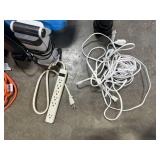 Collection of Ott-Lite Desk Lamps, Extension Cords, and Power Strips