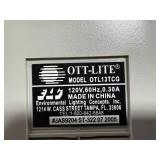 Collection of Ott-Lite Desk Lamps, Extension Cords, and Power Strips