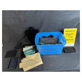 Lot of Jewelry Display Stands, Velvet Pads, and Showcase Accessories with Storage Bin