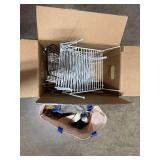 Lot of Wire Shelving Racks and Assorted Wooden Clothes Hangers