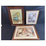 Set of 3 Framed Vintage Prints Featuring Children and Animals