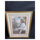 Set of 3 Framed Vintage Prints Featuring Children and Animals