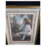 Set of 3 Framed Vintage Prints Featuring Children and Animals