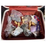 Vintage Suitcase Filled with Craft Supplies and Mixed Hardware