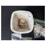 Group of Assorted Vintage Buttons, Glass Bowls, Basket, and Miniature Decor