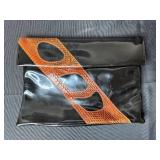 Black Patent Purse Lot with Clock Design Shoulder Bag and Modern Clutch