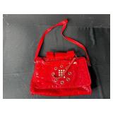 Red Faux Croc Purse with Novelty Telephone Handset Design - wiring for actual phone (untested)