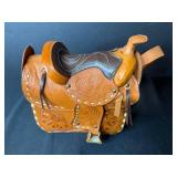 Tooled Leather Saddle Purse with Floral Wallet and Card Holder