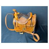 Tooled Leather Saddle Purse with Floral Wallet and Card Holder
