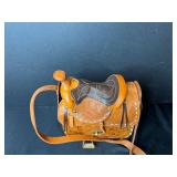 Tooled Leather Saddle Purse with Floral Wallet and Card Holder