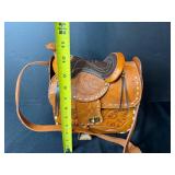 Tooled Leather Saddle Purse with Floral Wallet and Card Holder