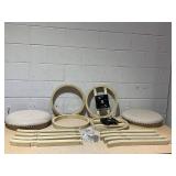 COSTWAY 360° Swivel Bar Stools Set of 2, Height Upholstered Round Barstools with Wooden Frame, Seat and Footrest, Backless Solid Wood Counter Stools for Kitchen Island Bistro Pub, Beige (Maybe Missin