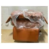 HOMCOM Faux Leather Recliner Chair, Swivel Recliner with Footrest, Armrest and Wood Base for Living Room, Orange (Missing Hardware)