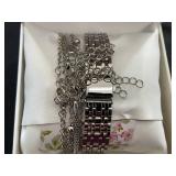 Laura Ashley Womens Silver 5pc Watch and Jewelry Set