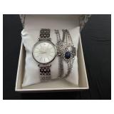 Laura Ashley Womens Silver 5pc Watch and Jewelry Set
