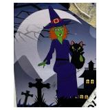 8 ft Halloween Witch Yard Decor Prop - Purple Robe, Green Skin, Black Cat