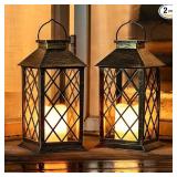 Homemory Solar Lanterns - Bronze Outdoor Hanging Lanterns, 2-Pack with Flameless Flickering Candles
