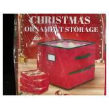 Christmas Ornament Storage Chest - Red With Green Handles, 3-Drawer Organizer