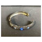 Westclox Travel Alarm Clock in Brown Case & Filigree Bracelet with Blue Stones