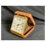 Westclox Travel Alarm Clock in Brown Case & Filigree Bracelet with Blue Stones