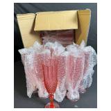 Pink Glass Champagne Flute - Diamond-Cut Pattern, 9 in Tall
