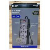 Commercial Electric 6 FT Cord + 12 Outlet Surge Protector