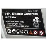 Klutch Electric Concrete Cutter, 14in. Blade Msrp $299.99
